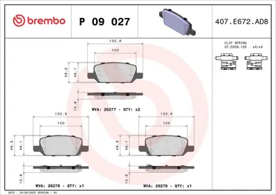 BREMBO P 09 027 On Fren Balatası Tesla Y- Model 3 562107813R MJ00902 G1225 MA00902 562100385R 343836 16267250029 343833 542102854R 562103901R