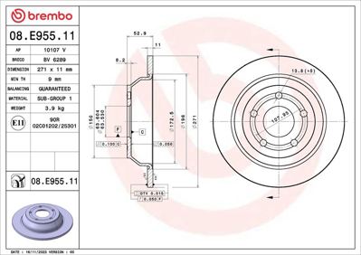BREMBO 08.E955.11 Fren Dıskı Arka  Ford Puma  19- L1TC2A315AA PCD21982 MDC3003C 33104934 355133781 92327403 18853 AND7342 BDS1625 8DD355133781