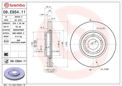 BREMBO 09.E954.11 Fren Dıskı On  Ford  Puma 19- BDS1626 ADC5059V ADBP430138 92327503 L1TC1125AA 18845 8DD355133771 BG5113C 33104933 BBD5619