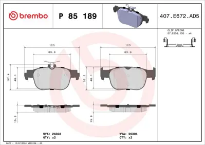 BREMBO P 85 189 Arka Fren Balatası Vw Audı Seat Skoda 5WA698451G 1170960 2630301 5WA698451E MDB3470 MDB83470 P85189 P85189N 8DB355040981 PCP2036