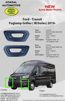 ROOT K141222 Sıs Kapagı  Sol  Sıslı   2402060 Ford Transıt 2019- 13718616211 13718655836 R19953