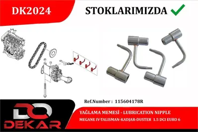 DEKAR 2024 Yaglama Memesı Takım Duster Iı Kadjar Megane Iv Talısman 1.5 K9k 115604178R