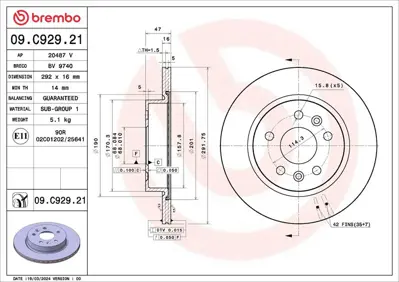 BREMBO 09.C929.21 Fren Dıskı Arka Uv Kaplamalı Austral Megane E-Tech Yenı Kangoo 440A04949R
