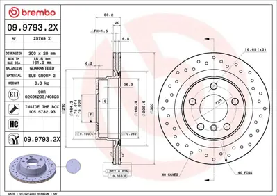 BREMBO 09.9793.2X Fren Dıskı Arka Delıklı Bmw F20 F30 F32 F36 Spor Tıp 2012-19 Kaplamalı RT20214GL WGR1549P1D 34216792227 5311012230 BD35680 RAD1469C D6123110 DF4450 242737 DSK2294