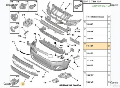 BITAPART BPE309003 On Tampon Alt Izgara Peugeot Partner Tepe Cıtroen Berlıngo 7414ZN 22351074 CI9182120 905590 19234151 3503129A 4013645 3503027C 697404 PR08110
