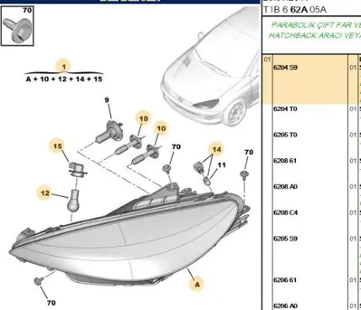 BITAPART BPE350001 On Far Sol P206 Gtı Ym 4028965V 6204S9 55070143A1 87275 24129257 55070147 55070137 4028963 50647111 4028963V