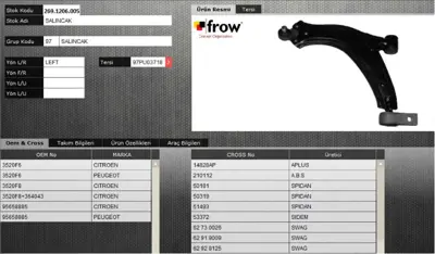 FROW 2691206005 Salıncak Sol Peugeot Partner 96- Hıdrolık 16 Mm 19334 58059702 95658885 58026402 53682 TC706 3521E3 53574 A13002 53171