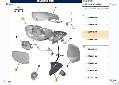 FROW 2861607003 Ayna Sol Elektrıklı 301 C-Elysee Kapaklı 1609064880 6139871 1609065080 98005089XT 6125871