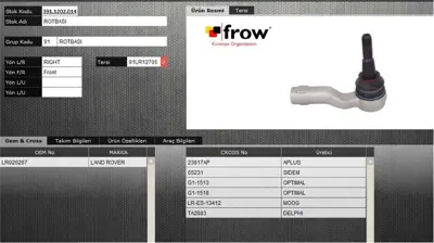 FROW 3911202014 Rot Bası Sag Land Rover Range Rover Evoque Lv 2011- LR026267 CTRE2185 4208723 104872 QR3935S VKDY317512 91016411 TIL022R TA2883 SR4200