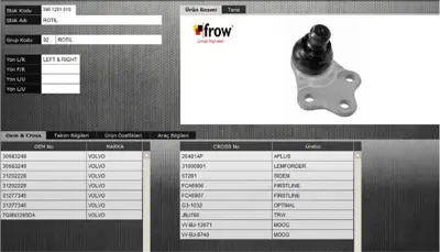 FROW 3961201010 Rotıl Alt Sag Sol Volvo Xc70 Iı 11021882 CS1718L V950362 30683248 39943 SS7876 3009026 96070522 31277345 301181310890