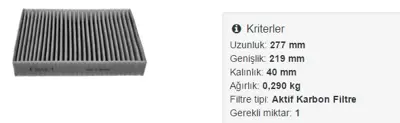 FROW 4182007001 Polen Fıltre Touareg 10- 7P0819631 5414800 MC641 C1751ECA NC2145CA E2980LC 95857221900 WP9167 715704 5431200
