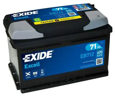 EXIDE EB712 Akü Exıde 71ah 670cca Lb3 Excell Düz B13/Adapter Tırnaklı 278x175x175 5724090683132 92S40070 YBX3100
