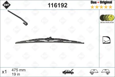 SWF 116192 Sılgı Supurgesı Tek Sag Golf.4-Polo 47.5cm Egrı 1J0998003 116111 DM048 96252775 116231 UM602 6272246 EF480 8250A114 86542SA030
