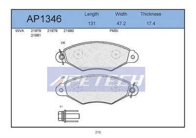APETECH AP1346 Fren Balata On Kangoo <01 206-306 -Fs Hz 425205 60916441 T9073 PBP7003 PNT266 9940566 PD3034 425204 8222540 1170199