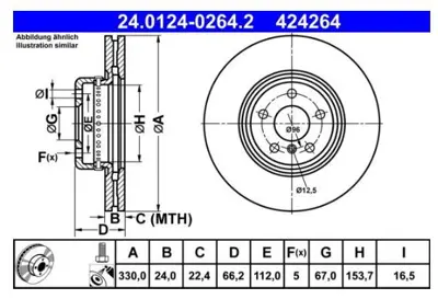 ATE 24 0124-0264 2 Fren Dıskı On Bmw G30 G31 F90 16> X3 G01 F97)17> X4 G02 F98 18>  34116860907 18152015115 B2079V 150293020 BDC6083 34116865713 DF6749S 6154610 24012402591 92274403