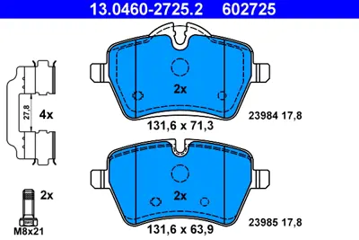 ATE 13 0460-2725 2 Fren Balatası On Mını R50 R53 John Cooper Works 06>06 R56 R57 R58 R59 Cooper S 34116770251341167783