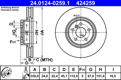ATE 24 0124-0259 1 Fren Dıskı On Bmw F39 F45 F48 Mını F60 34116865713 1421827 DDF2762C 6282946 AND6982 5311033680 92274403 DI0107C 52287BW BN1233E