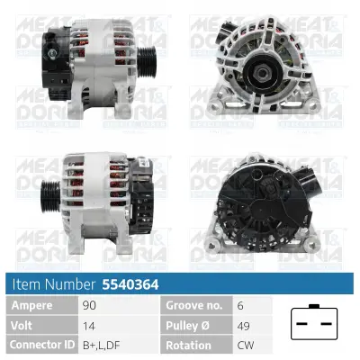 MEAT DORIA 5540364 Alternator 12v 90a C2 C3 Iı C3 Plurıel C3 Iıı P207 P1007 Tu3a   Tu3aes (1,4 8v) Klımasız 5705EP5702A35702C957