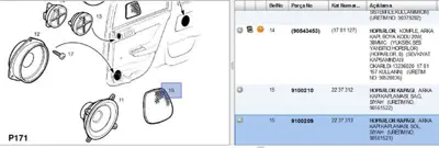 PSA 9100209 Hoparlör Kapağı Arka Sol 2237313 9100209
