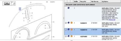 PSA 13228510 Ön Kapı Üst Çıtası : L 13228510 2160580