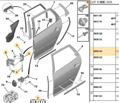 PSA 9035.Q2 Sol Arka Kapı Menteşesi 4 9035Q2