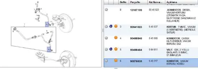 PSA 90576635 Fren Vakum Boru T Si 545313 545317 90496431 90576635