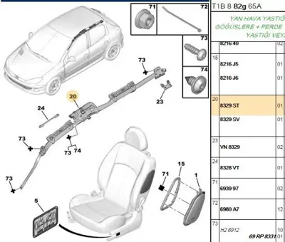 PSA 8329.ST Sol Perde Airbağ 206 5p  8329.ST