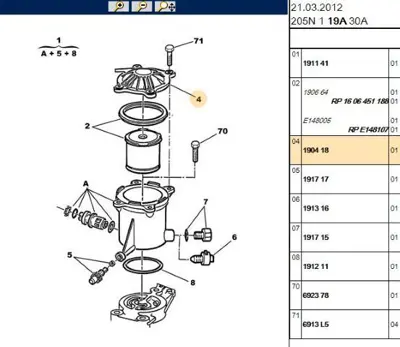 PSA 1904.18 Mazot Filitre Üst Kapağı  1904.18