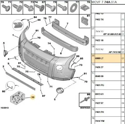 PSA 6999.LT Ön Tampon Agraf Kiti 6999.LT