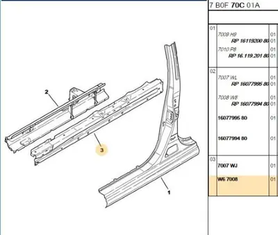PSA 7008.W6 Sağ Marşpiel İç Sacı  7008.W6