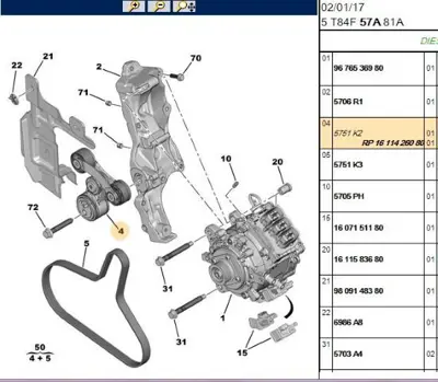 PSA 1611426080 Alternatör Gergi Makarası 5751K2 1611426080 9676424680 1611422080