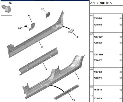 PSA 7008.X8 Sağ Marşpiel İç Sacı  7008.X8