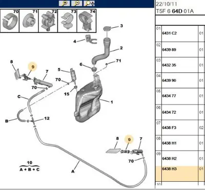 PSA 6438.H3 Ön Tampon Su fıskiye Sağ  6438.H3