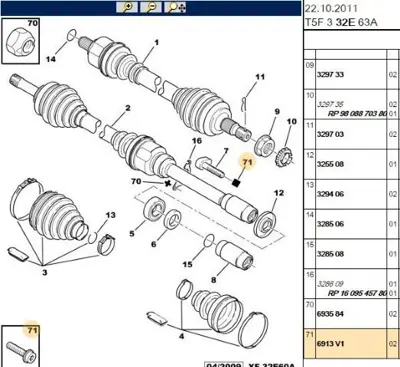 PSA 6913.V1 Aks Orta Bağlantı Vidası 3638503 6913V1