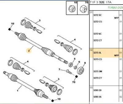 PSA 3273.3L Aks Sag 206 Tu1jp - Tu3jp - Et3j4 - Tu5jp - Dv4td Ma Absli 32733L 3273.3L 32733L 32733L 9630767280