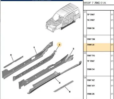 PSA 7008.L6 Marbiye Sağ Takviye Sacı  7008.L6