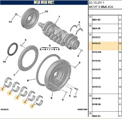 PSA 0113.EV Ana Yatak  Bipper / Fiorino Euro5 1.3 Multijet 0113EV 0113EV 0113EV 0113EV 71753748