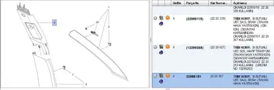 PSA 22986151 Orta Direk İç Üst Bakalıtı : R 2225339 2225357 22956115 22986151