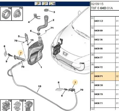 PSA 6438.T1 Ön Tampon fıskiye Hortumu 6438.T1