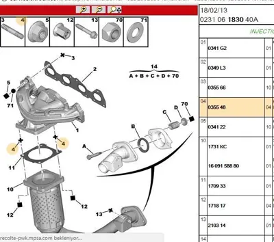PSA 0355.48 Manifold Katalizator Saplamasi 806 Partner  35548 0355.48 35548 35548 