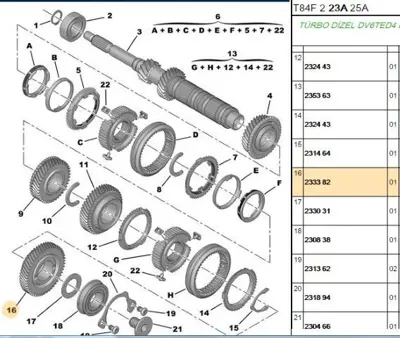PSA 2333.82 6.Vites Dişlisi  2333.82