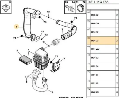 PSA 1434.03 Hava Filtre Kutu Hortumu  1434.03