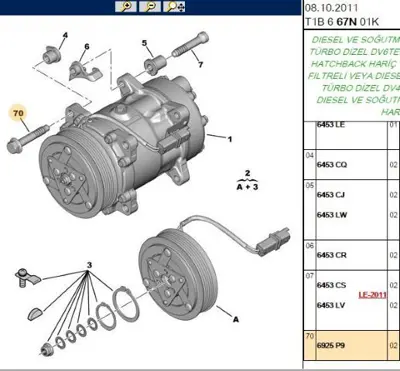 PSA 6925.P9 Klima Kompresör Bağ Vida 6925P9