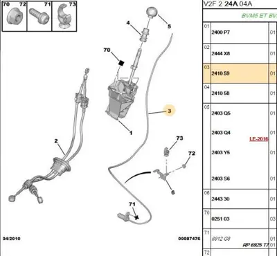 PSA 2410.59 Vites Kumanda Kablosu  2410.59