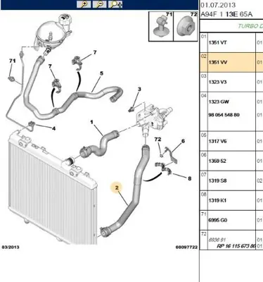 PSA 1351.VV Radyator Alt Hortumu 1351.VV