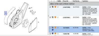 PSA 13170878 Ayna Kapagi Sag Astarli Zafira B 6428938 13170878
