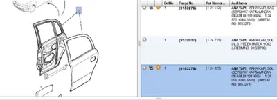PSA 13116455 Kapı (Arka) Komple Sol 124023 124056 13116455 9153275