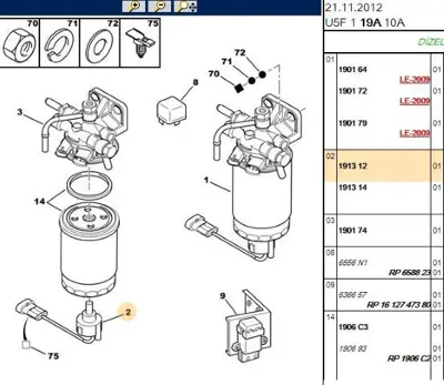 PSA 1913.12 Mazot Filtre Kutu Müşüri  1913.12