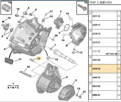 PSA 2538.26 Debriyaj Catal Klavuzu 253826 2538.26 253826 253826 