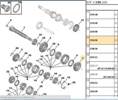 PSA 2334.99 2.Vites Dişlisi  2334.99